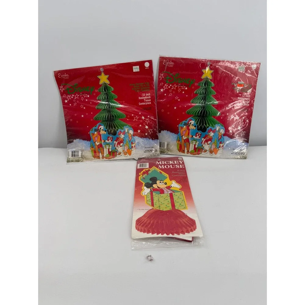 Disney Eureka Mickey Honeycomb Centerpiece Set of 3 Vintage Christmas Decor